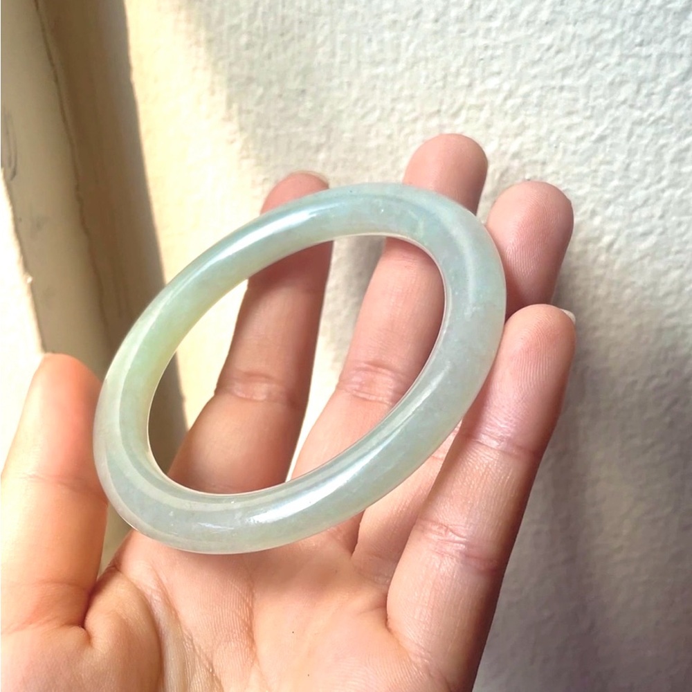 CERTIFIED Natural Untreated Type A Light Green Icy Jadeite Jade Bangle 54mm 翡翠手镯